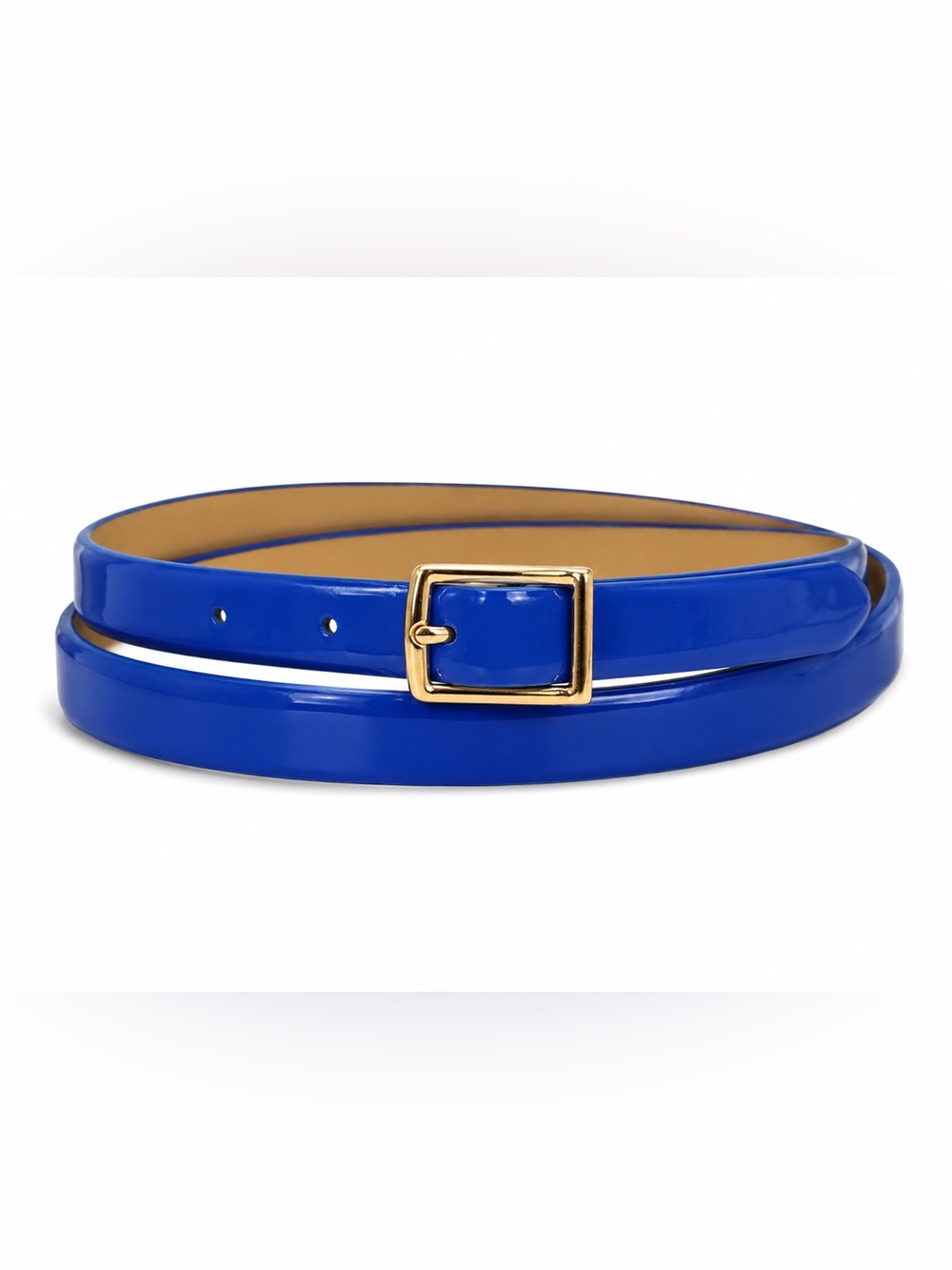 J.Crew Royal Blue Patent Leather Skinny Belt Gold Buckle Medium